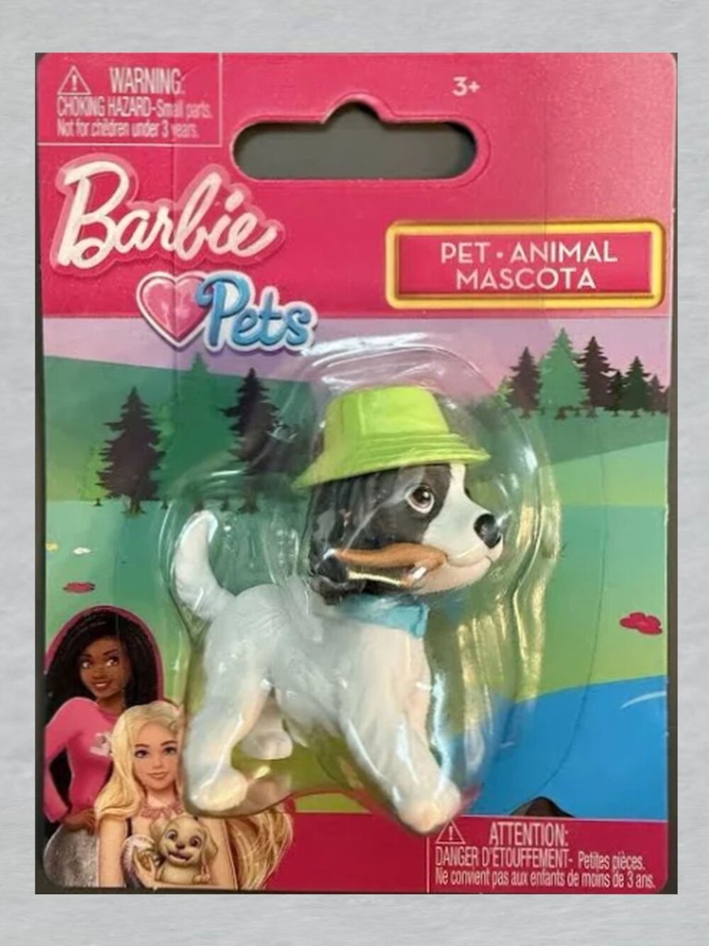 Barbie Pets Dog Figure Green Hat Measures 1.5 inches Tall